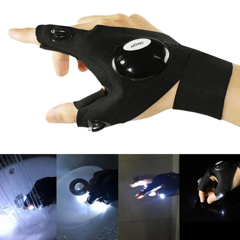 Outdoor Hiking Fingerless Gloves with LED Light 