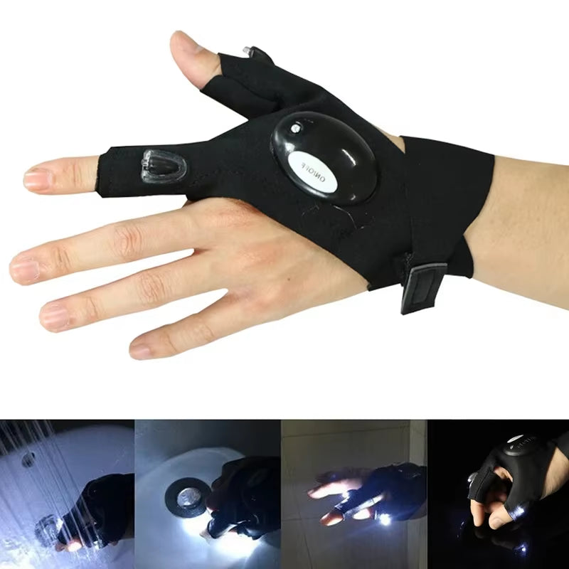 Outdoor Hiking Fingerless Gloves with LED Light 